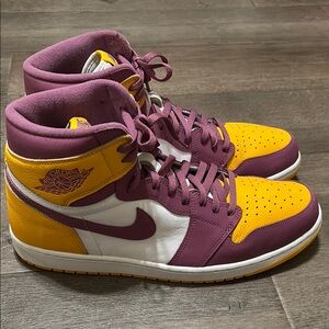 Jordan High-Top Sneakers in Purple, Yellow, and White